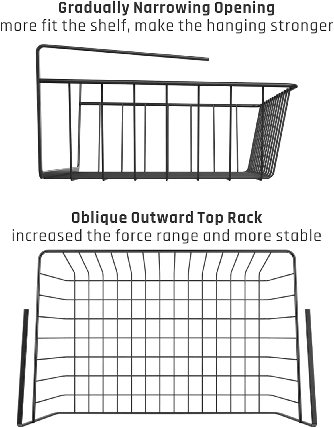 under Shelf Basket, 4 Pack under Cabinet Organizer Easy to Install and Use Versatile Metal Pantry Organizer Add Storage to Kitchen Cabinet Pantry Cupboards and Shelves, Black